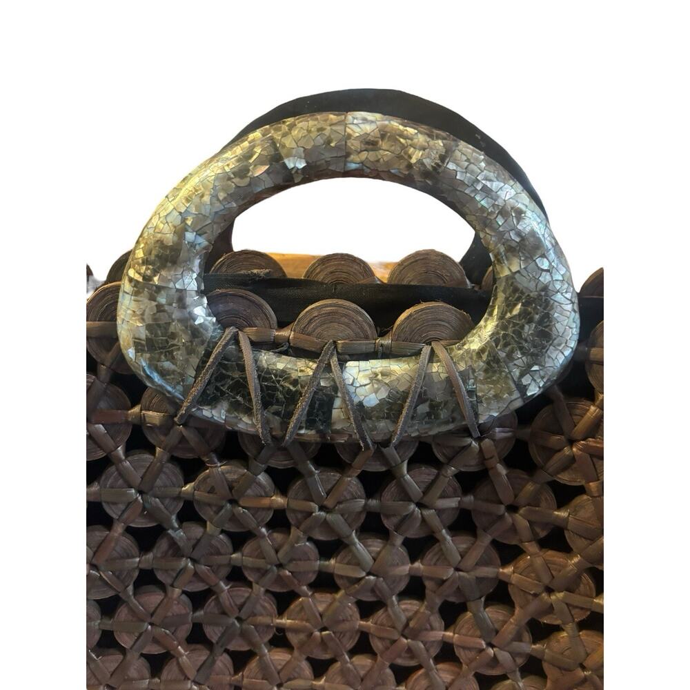 Serpui Marie Eclectic Handmade Rattan Handbag Mother Of Pearl Handle Designer - Picture 2 of 7